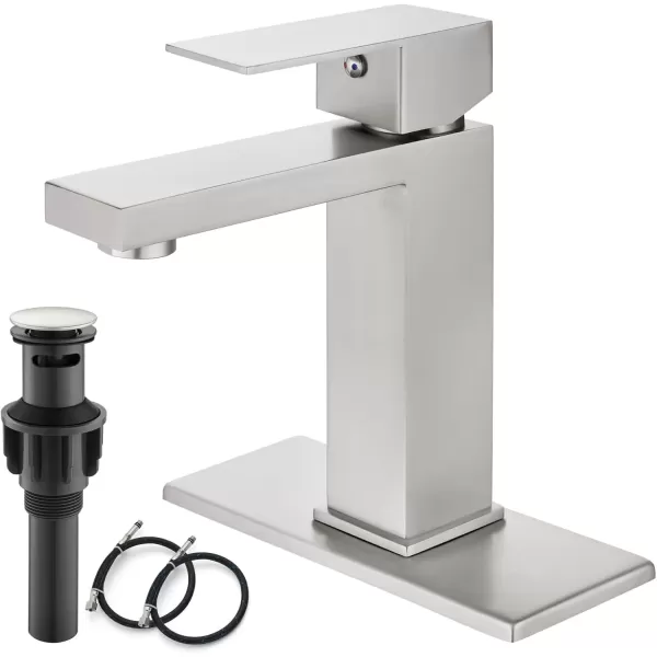 imagegotonovo Bathroom Vessel Sink Faucet for Sink 1 Hole Tall Bowl Basin Deck Mount Brushed Gold Stainless Steel 304 Single Hole One Handle Spout Mixer with Pop Up DrainBrushed Nickel
