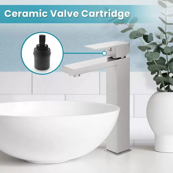 imagegotonovo Bathroom Vessel Sink Faucet for Sink 1 Hole Tall Bowl Basin Deck Mount Brushed Gold Stainless Steel 304 Single Hole One Handle Spout Mixer with Pop Up DrainBrushed Nickel