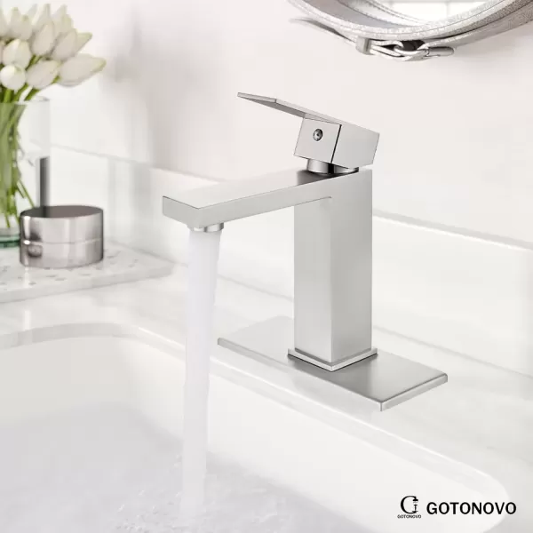 imagegotonovo Bathroom Vessel Sink Faucet for Sink 1 Hole Tall Bowl Basin Deck Mount Brushed Gold Stainless Steel 304 Single Hole One Handle Spout Mixer with Pop Up DrainBrushed Nickel