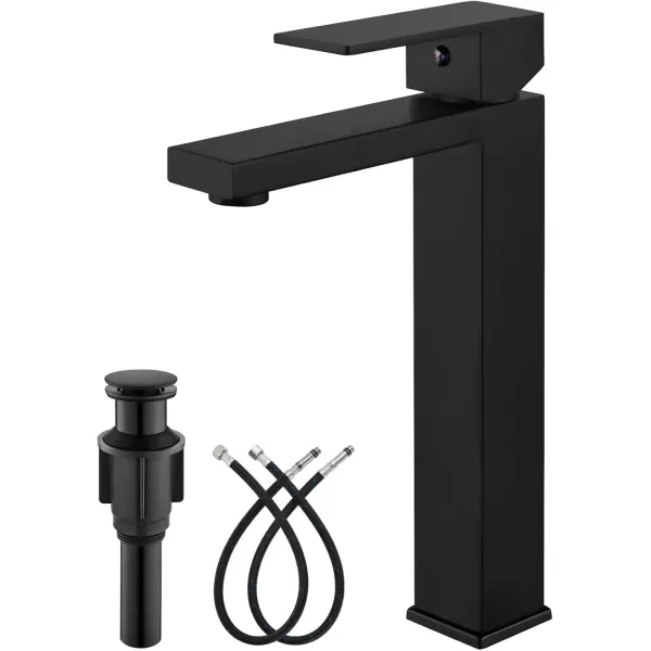 imagegotonovo Bathroom Vessel Sink Faucet for Sink 1 Hole Tall Bowl Basin Deck Mount Brushed Gold Stainless Steel 304 Single Hole One Handle Spout Mixer with Pop Up DrainMatte Black