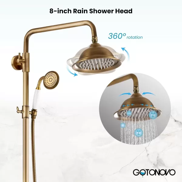 imagegotonovo Brushed Nikcel Shower Faucet 8inch Shower Head Fixture with Handheld Spray Double Lever Handle Tub Spout Triple Function Bathroom Set Wall MountAntique Brass