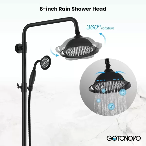 imagegotonovo Brushed Nikcel Shower Faucet 8inch Shower Head Fixture with Handheld Spray Double Lever Handle Tub Spout Triple Function Bathroom Set Wall MountMatte Black