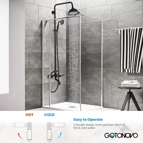 imagegotonovo Brushed Nikcel Shower Faucet 8inch Shower Head Fixture with Handheld Spray Double Lever Handle Tub Spout Triple Function Bathroom Set Wall MountMatte Black