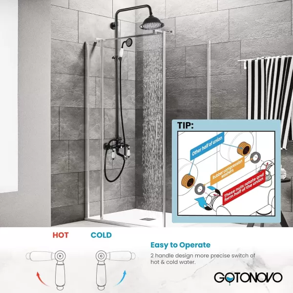 imagegotonovo Brushed Nikcel Shower Faucet 8inch Shower Head Fixture with Handheld Spray Double Lever Handle Tub Spout Triple Function Bathroom Set Wall MountOil Rubbed Bronze
