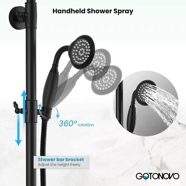 imagegotonovo Brushed Nikcel Shower Faucet 8inch Shower Head Fixture with Handheld Spray Double Lever Handle Tub Spout Triple Function Bathroom Set Wall MountMatte Black