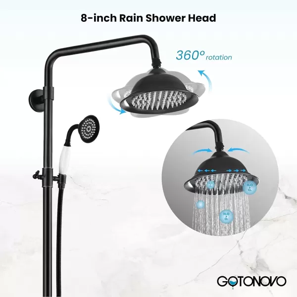 imagegotonovo Brushed Nikcel Shower Faucet 8inch Shower Head Fixture with Handheld Spray Double Lever Handle Tub Spout Triple Function Bathroom Set Wall MountOil Rubbed Bronze