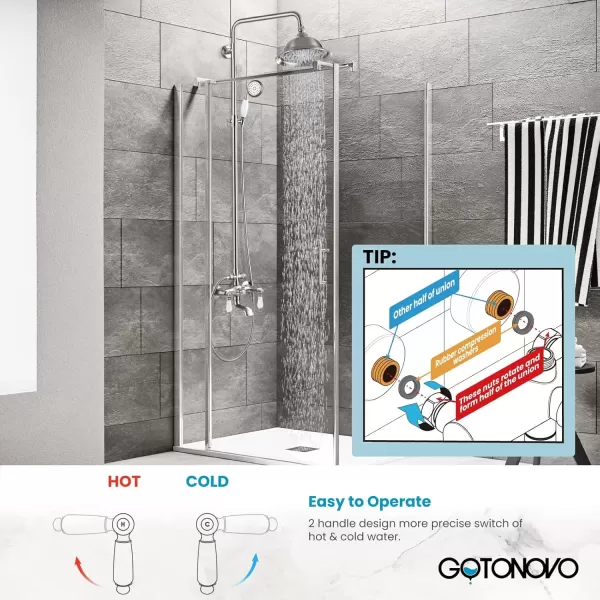 imagegotonovo Brushed Nikcel Shower Faucet 8inch Shower Head Fixture with Handheld Spray Double Lever Handle Tub Spout Triple Function Bathroom Set Wall MountBrushed Nickel