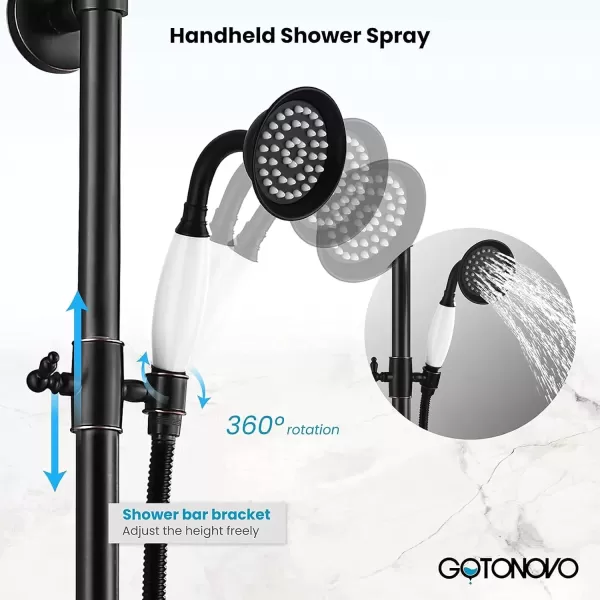 imagegotonovo Brushed Nikcel Shower Faucet 8inch Shower Head Fixture with Handheld Spray Double Lever Handle Tub Spout Triple Function Bathroom Set Wall MountOil Rubbed Bronze