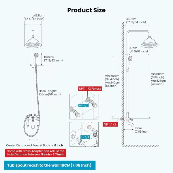 imagegotonovo Brushed Nikcel Shower Faucet 8inch Shower Head Fixture with Handheld Spray Double Lever Handle Tub Spout Triple Function Bathroom Set Wall MountBrushed Nickel