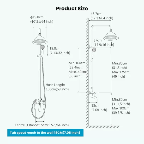 imagegotonovo Brushed Nikcel Shower Faucet 8inch Shower Head Fixture with Handheld Spray Double Lever Handle Tub Spout Triple Function Bathroom Set Wall MountMatte Black