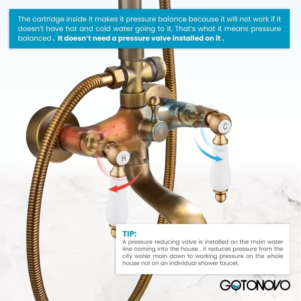 imagegotonovo Brushed Nikcel Shower Faucet 8inch Shower Head Fixture with Handheld Spray Double Lever Handle Tub Spout Triple Function Bathroom Set Wall MountAntique Brass