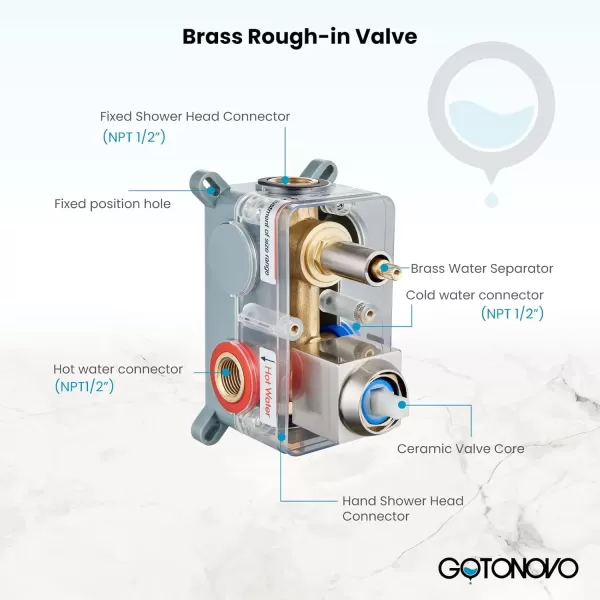 imagegotonovo Ceiling Mount Shower Faucet Set 12 Inch Square Showerhead Bathroom Rainfall Shower System Brushed Nickel Shower Trim Kit 2 in 1 Cylindrical Handheld shower with Roughin ValveBrushed Nickel
