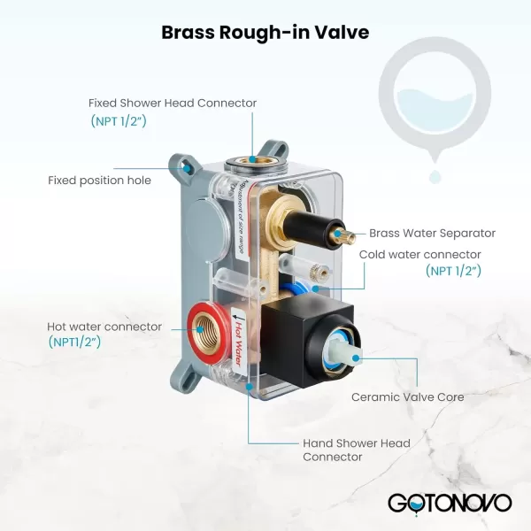 imagegotonovo Ceiling Mount Shower Faucet Set 12 Inch Square Showerhead Bathroom Rainfall Shower System Brushed Nickel Shower Trim Kit 2 in 1 Cylindrical Handheld shower with Roughin ValveMatte Black