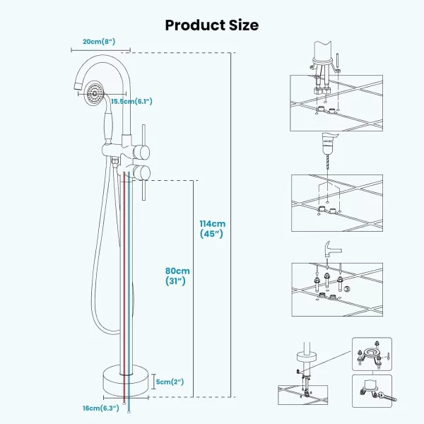 imagegotonovo Chrome Freestanding Bathtub Faucet Tub Filler with Hand Held Shower FloorMount Polished Chrome High Flow Brass Bathtub Faucet with Hand SprayerBrushed Nickel