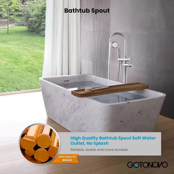 imagegotonovo Chrome Freestanding Bathtub Faucet Tub Filler with Hand Held Shower FloorMount Polished Chrome High Flow Brass Bathtub Faucet with Hand SprayerChrome