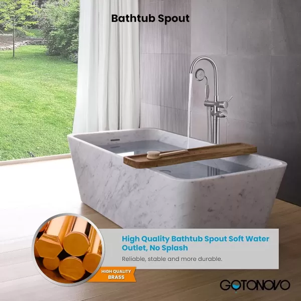 imagegotonovo Chrome Freestanding Bathtub Faucet Tub Filler with Hand Held Shower FloorMount Polished Chrome High Flow Brass Bathtub Faucet with Hand SprayerBrushed Nickel