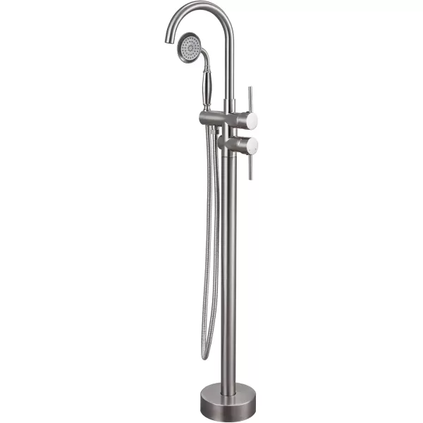 imagegotonovo Chrome Freestanding Bathtub Faucet Tub Filler with Hand Held Shower FloorMount Polished Chrome High Flow Brass Bathtub Faucet with Hand SprayerBrushed Nickel