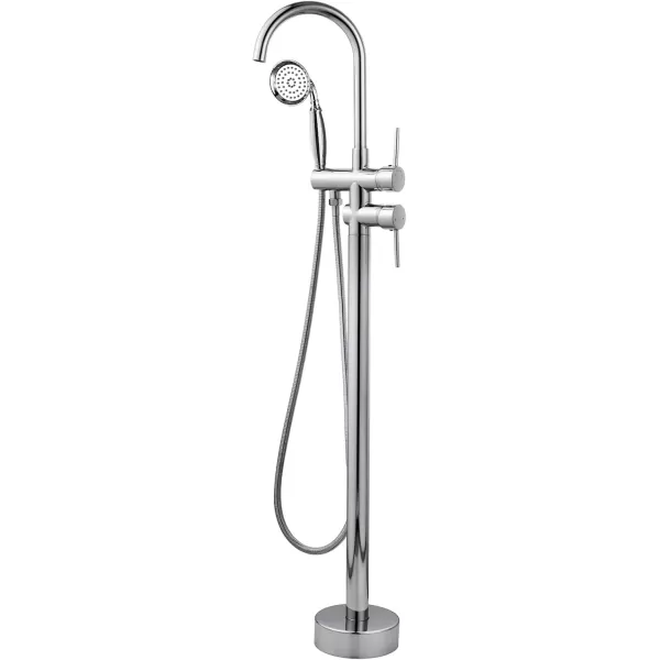 imagegotonovo Chrome Freestanding Bathtub Faucet Tub Filler with Hand Held Shower FloorMount Polished Chrome High Flow Brass Bathtub Faucet with Hand SprayerChrome