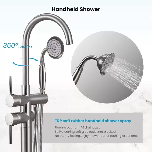 imagegotonovo Chrome Freestanding Bathtub Faucet Tub Filler with Hand Held Shower FloorMount Polished Chrome High Flow Brass Bathtub Faucet with Hand SprayerBrushed Nickel