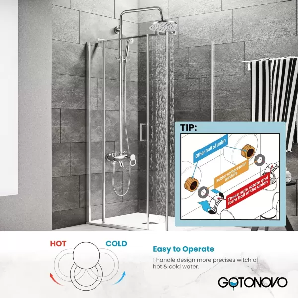imagegotonovo Chrome Polished Shower Set 8Inch Rainfall Shower Head Sinlge handle Shower Faucet Kit with Hand Held Spray High End Luxury