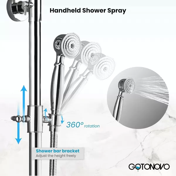 imagegotonovo Chrome Polished Shower Set 8Inch Rainfall Shower Head Sinlge handle Shower Faucet Kit with Hand Held Spray High End Luxury