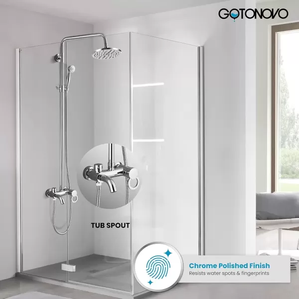 imagegotonovo Chrome Polished Shower Set 8Inch Rainfall Shower Head Sinlge handle Shower Faucet Kit with Hand Held Spray High End Luxury