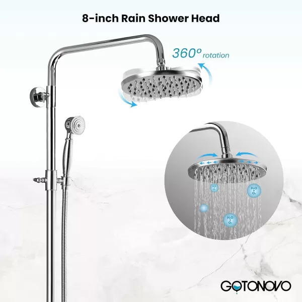 imagegotonovo Chrome Polished Shower Set 8Inch Rainfall Shower Head Sinlge handle Shower Faucet Kit with Hand Held Spray High End Luxury