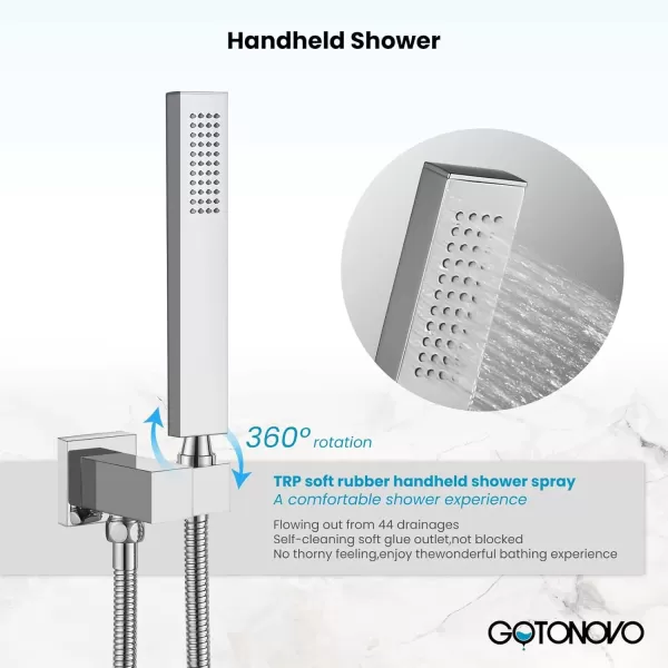 imagegotonovo Chrome Polished Waterfall Bathtub Faucet with Hand Held Shower Wall Mounted Rough in Valve Bathroom Tub Filler Spout Bathtub Sprayer Solid Brass