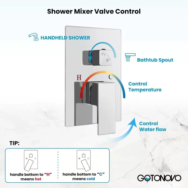 imagegotonovo Chrome Polished Waterfall Bathtub Faucet with Hand Held Shower Wall Mounted Rough in Valve Bathroom Tub Filler Spout Bathtub Sprayer Solid Brass