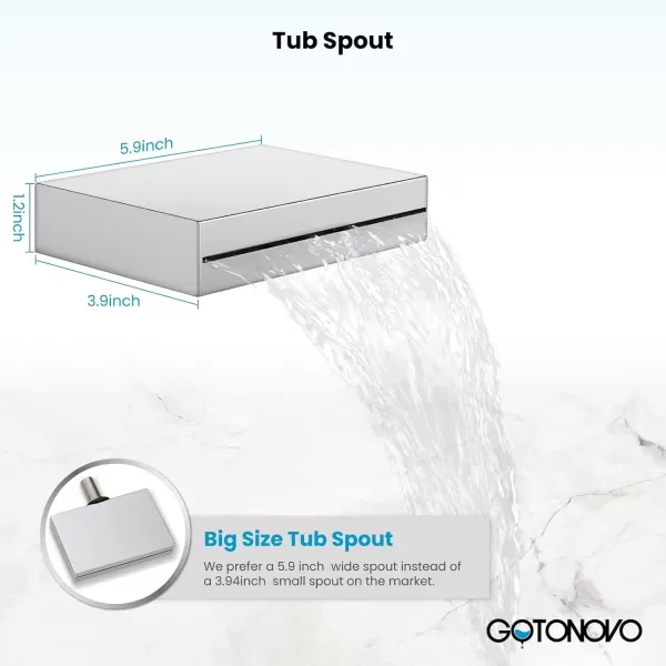 imagegotonovo Chrome Polished Waterfall Bathtub Faucet with Hand Held Shower Wall Mounted Rough in Valve Bathroom Tub Filler Spout Bathtub Sprayer Solid Brass