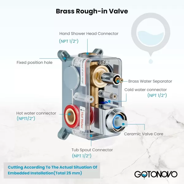 imagegotonovo Chrome Polished Waterfall Bathtub Faucet with Hand Held Shower Wall Mounted Rough in Valve Bathroom Tub Filler Spout Bathtub Sprayer Solid Brass