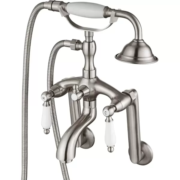 imagegotonovo Clawfoot Bathtub Faucet Oil Rubbed Bronze Wall Mount 18174 Adjustable Center Double Level Handle Shower Faucet System Telephone Shape Sprayer with Lengthen Adapter Adjustable Swing ArmsBrushed Nickel