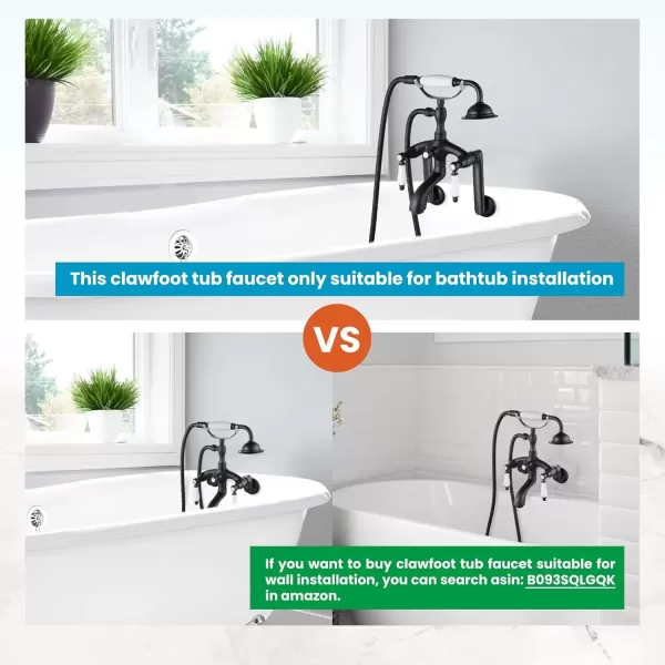 imagegotonovo Clawfoot Bathtub Faucet Oil Rubbed Bronze Wall Mount 18174 Adjustable Center Double Level Handle Shower Faucet System Telephone Shape Sprayer with Lengthen Adapter Adjustable Swing ArmsMatte Black
