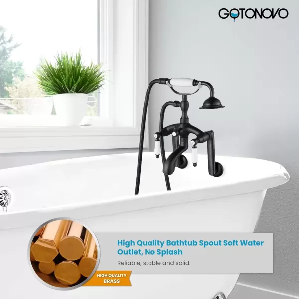 imagegotonovo Clawfoot Bathtub Faucet Oil Rubbed Bronze Wall Mount 18174 Adjustable Center Double Level Handle Shower Faucet System Telephone Shape Sprayer with Lengthen Adapter Adjustable Swing ArmsOil Rubbed Bronze