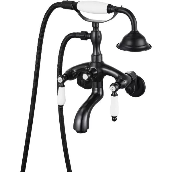 imagegotonovo Clawfoot Bathtub Faucet Oil Rubbed Bronze Wall Mount 18174 Adjustable Center Double Level Handle Shower Faucet System Telephone Shape Sprayer with Lengthen Adapter Adjustable Swing ArmsOil Rubbed Bronze