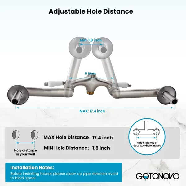 imagegotonovo Clawfoot Bathtub Faucet Oil Rubbed Bronze Wall Mount 18174 Adjustable Center Double Level Handle Shower Faucet System Telephone Shape Sprayer with Lengthen Adapter Adjustable Swing ArmsBrushed Nickel