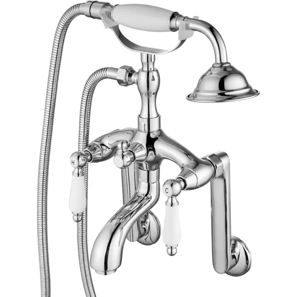 imagegotonovo Clawfoot Bathtub Faucet Oil Rubbed Bronze Wall Mount 18174 Adjustable Center Double Level Handle Shower Faucet System Telephone Shape Sprayer with Lengthen Adapter Adjustable Swing ArmsPolish Chrome