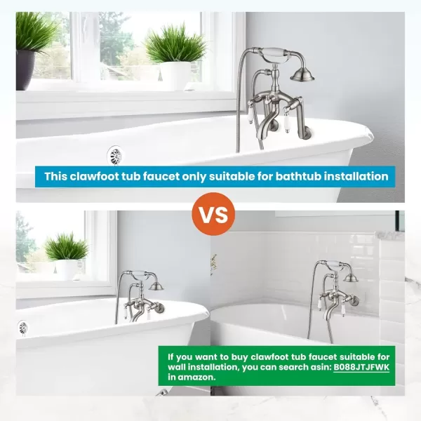 imagegotonovo Clawfoot Bathtub Faucet Oil Rubbed Bronze Wall Mount 18174 Adjustable Center Double Level Handle Shower Faucet System Telephone Shape Sprayer with Lengthen Adapter Adjustable Swing ArmsBrushed Nickel