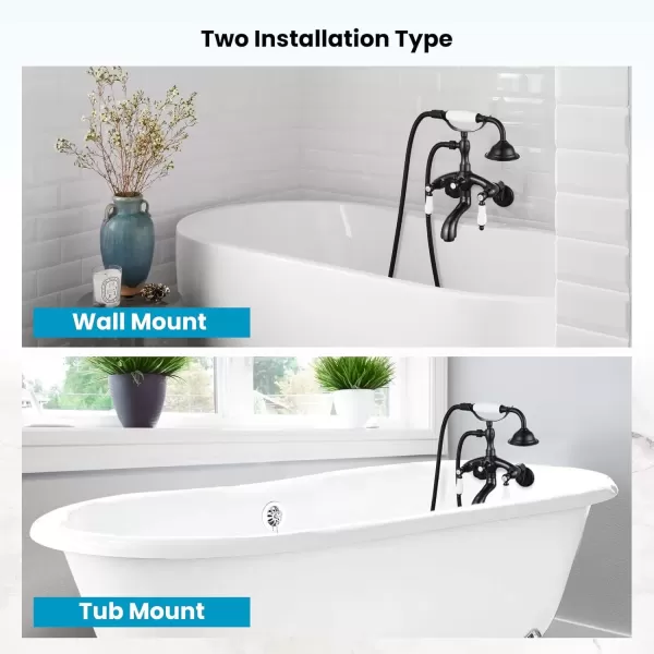 imagegotonovo Clawfoot Bathtub Faucet Oil Rubbed Bronze Wall Mount 18174 Adjustable Center Double Level Handle Shower Faucet System Telephone Shape Sprayer with Lengthen Adapter Adjustable Swing ArmsOil Rubbed Bronze