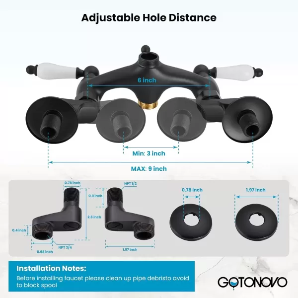 imagegotonovo Clawfoot Bathtub Faucet Oil Rubbed Bronze Wall Mount 18174 Adjustable Center Double Level Handle Shower Faucet System Telephone Shape Sprayer with Lengthen Adapter Adjustable Swing ArmsOil Rubbed Bronze