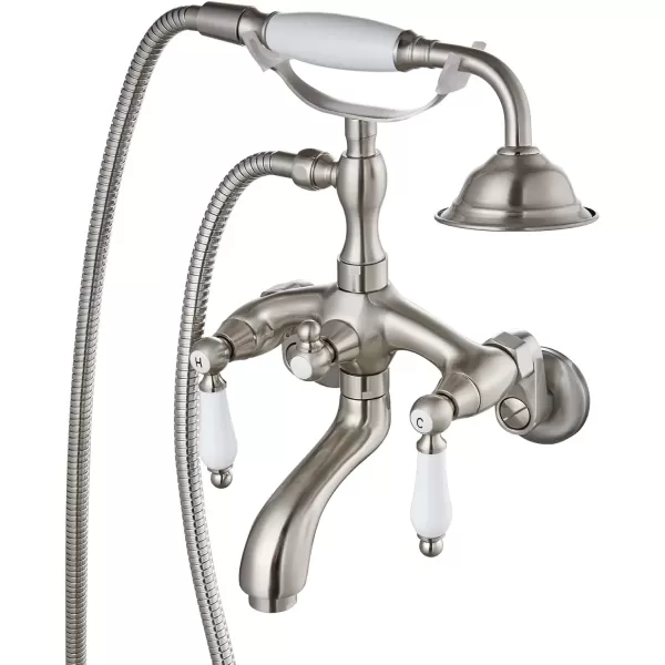 imagegotonovo Clawfoot Bathtub Faucet Oil Rubbed Bronze Wall Mount 18174 Adjustable Center Double Level Handle Shower Faucet System Telephone Shape Sprayer with Lengthen Adapter Adjustable Swing ArmsBrushed Nickel