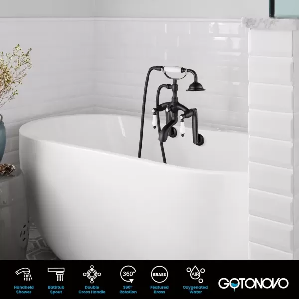 imagegotonovo Clawfoot Bathtub Faucet Oil Rubbed Bronze Wall Mount 18174 Adjustable Center Double Level Handle Shower Faucet System Telephone Shape Sprayer with Lengthen Adapter Adjustable Swing ArmsOil Rubbed Bronze