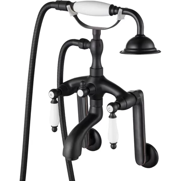 imagegotonovo Clawfoot Bathtub Faucet Oil Rubbed Bronze Wall Mount 18174 Adjustable Center Double Level Handle Shower Faucet System Telephone Shape Sprayer with Lengthen Adapter Adjustable Swing ArmsOil Rubbed Bronze