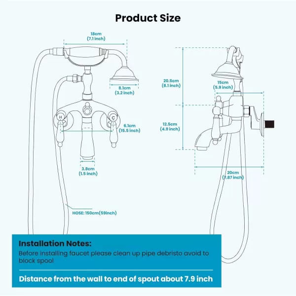 imagegotonovo Clawfoot Bathtub Faucet Oil Rubbed Bronze Wall Mount 18174 Adjustable Center Double Level Handle Shower Faucet System Telephone Shape Sprayer with Lengthen Adapter Adjustable Swing ArmsOil Rubbed Bronze