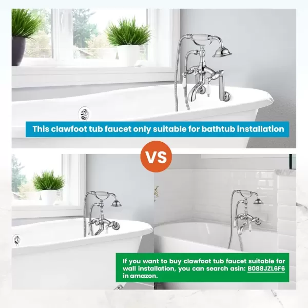 imagegotonovo Clawfoot Bathtub Faucet Oil Rubbed Bronze Wall Mount 18174 Adjustable Center Double Level Handle Shower Faucet System Telephone Shape Sprayer with Lengthen Adapter Adjustable Swing ArmsPolish Chrome