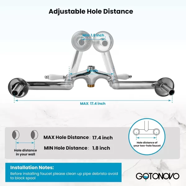imagegotonovo Clawfoot Bathtub Faucet Oil Rubbed Bronze Wall Mount 18174 Adjustable Center Double Level Handle Shower Faucet System Telephone Shape Sprayer with Lengthen Adapter Adjustable Swing ArmsPolish Chrome