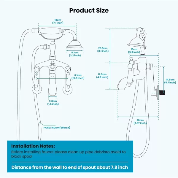 imagegotonovo Clawfoot Bathtub Faucet Oil Rubbed Bronze Wall Mount 18174 Adjustable Center Double Level Handle Shower Faucet System Telephone Shape Sprayer with Lengthen Adapter Adjustable Swing ArmsBrushed Nickel