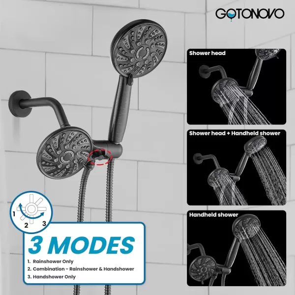 imagegotonovo Dual 2 in 1 Shower Head Kit High Pressure Combo System Shower Faucet 6 Modes ABS Handheld Spray Shower Trim Kit with Valve Shower Head and Handle Set Oil Rubbed BronzeOil Rubbed Bronze