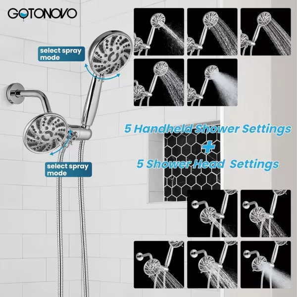 imagegotonovo Dual 2 in 1 Shower Head Kit High Pressure Combo System Shower Faucet 6 Modes ABS Handheld Spray Shower Trim Kit with Valve Shower Head and Handle Set Oil Rubbed BronzePolished Chrome