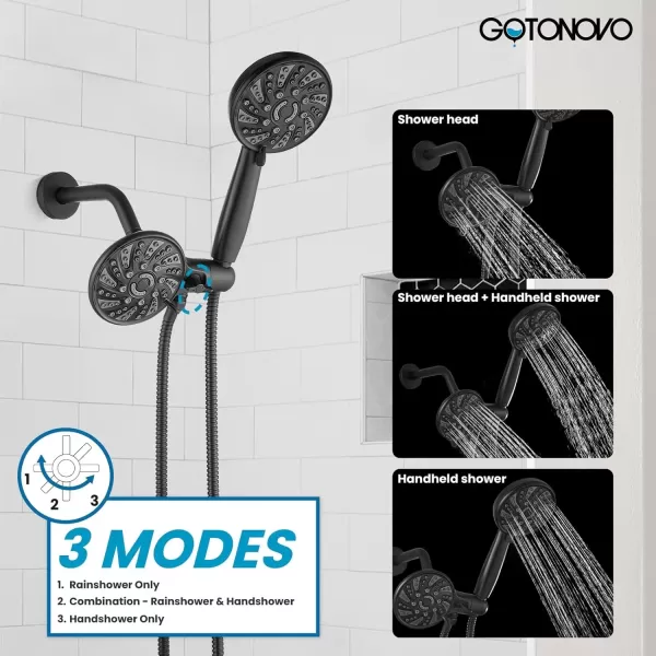 imagegotonovo Dual 2 in 1 Shower Head Kit High Pressure Combo System Shower Faucet 6 Modes ABS Handheld Spray Shower Trim Kit with Valve Shower Head and Handle Set Oil Rubbed BronzeMatte Black